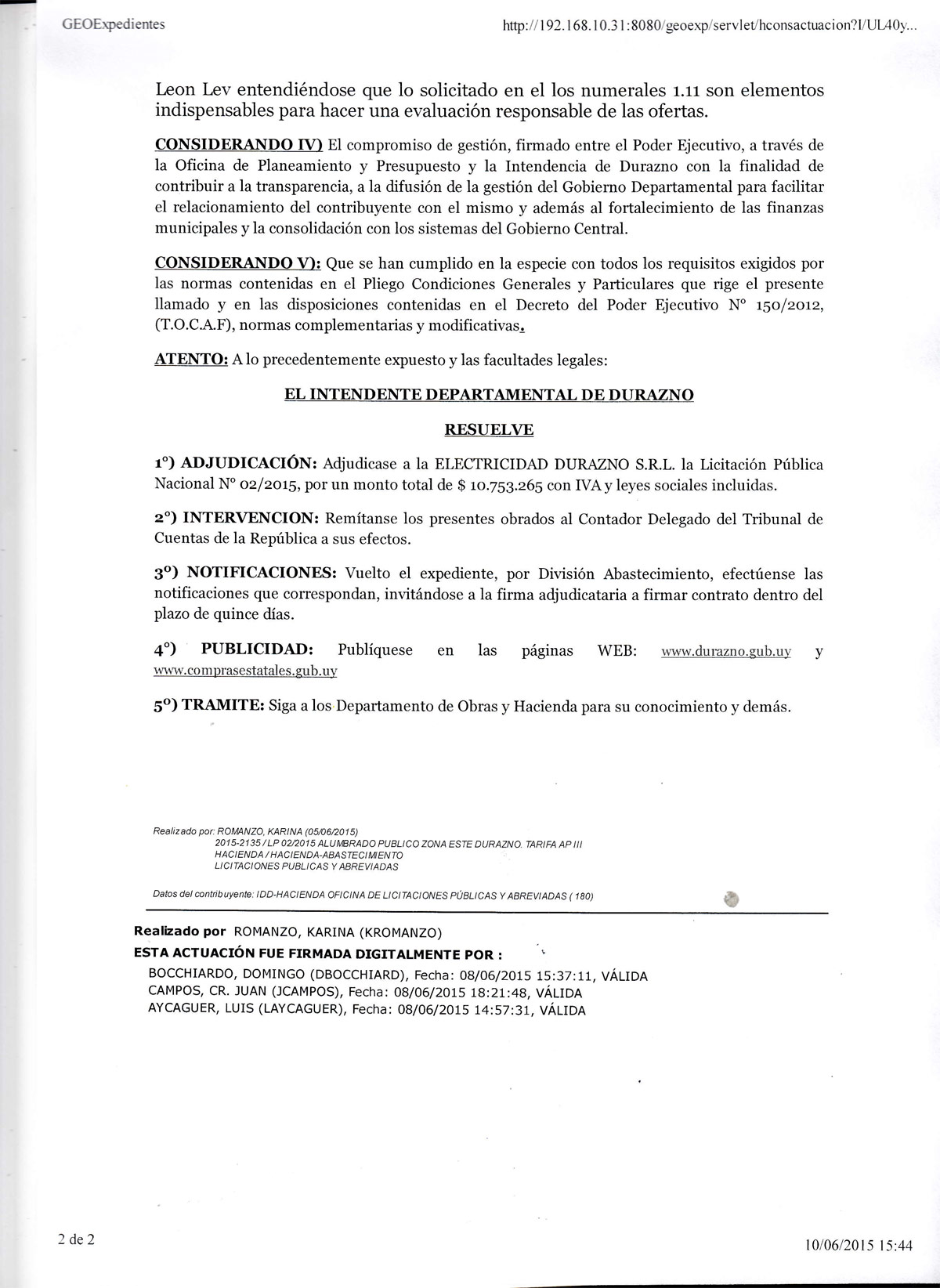 RESOLUCION DE LIC PUBLICA 02 2015 1B