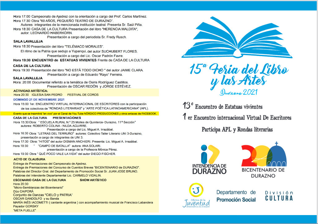 Programa 15ta FERIA DELLIBRO Y LAS ARTES 2021 Prensa IDD 2