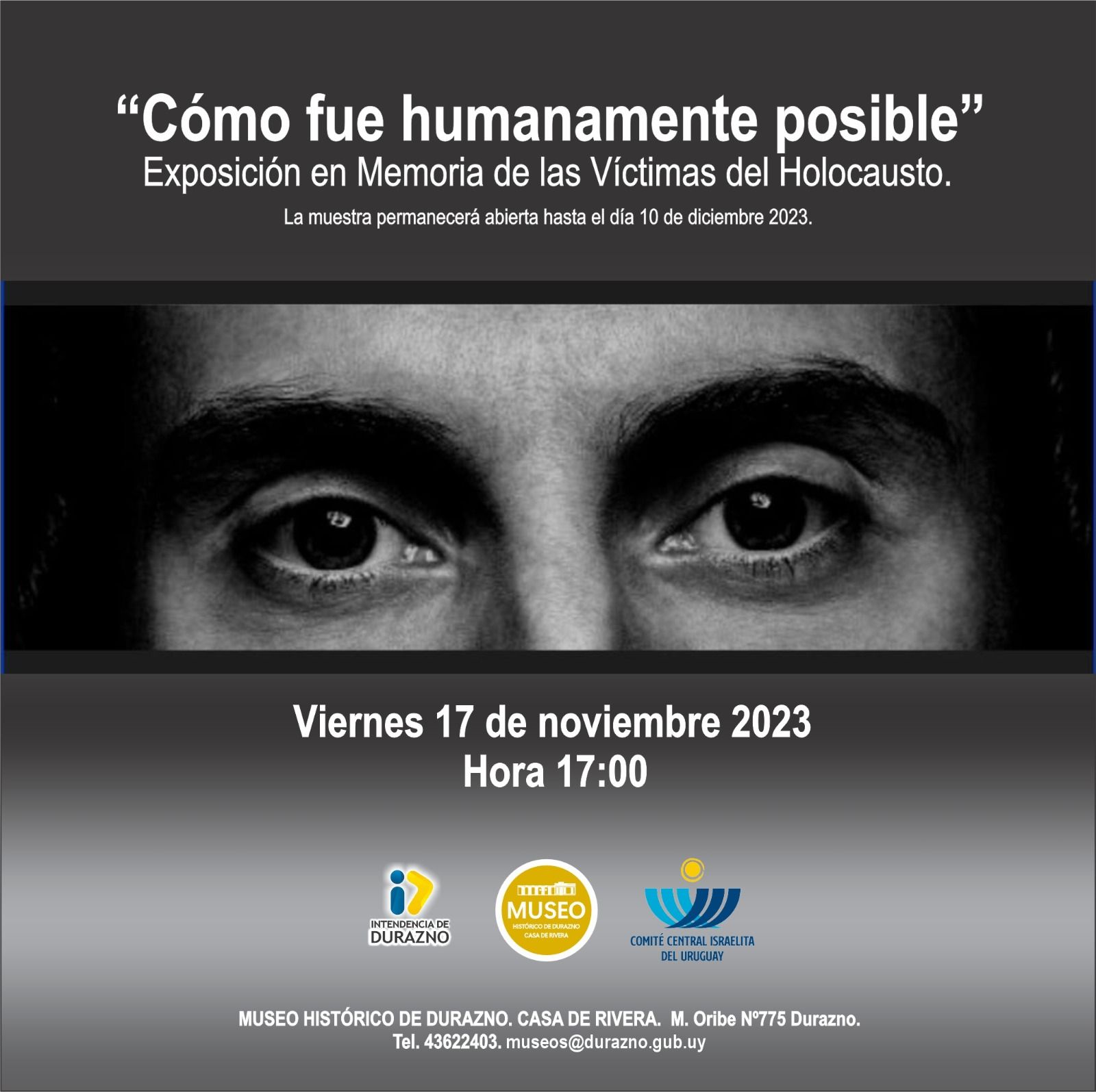 Exposición en memoria de las víctimas del Holocausto” viernes 17 de Noviembre del 2023, hora 17